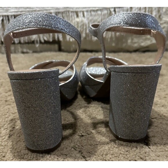 Women's High Heel Chunky Sparkle Heeled Sandals Platform Heels Ankle Strap Sz 10 - Picture 3 of 5